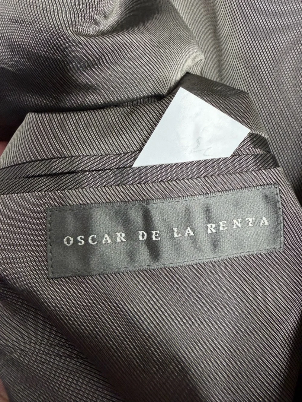 Oscar De La Renta Men’s Taupe Plaid Wool Blazer 46 Long Business Casual Workwear